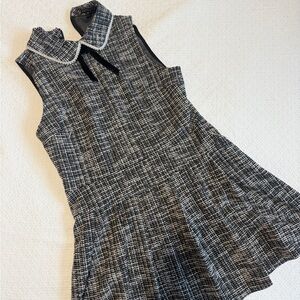 Chic Black Gray and White Sleeveless Preppy Retro Pearl Collar Dress